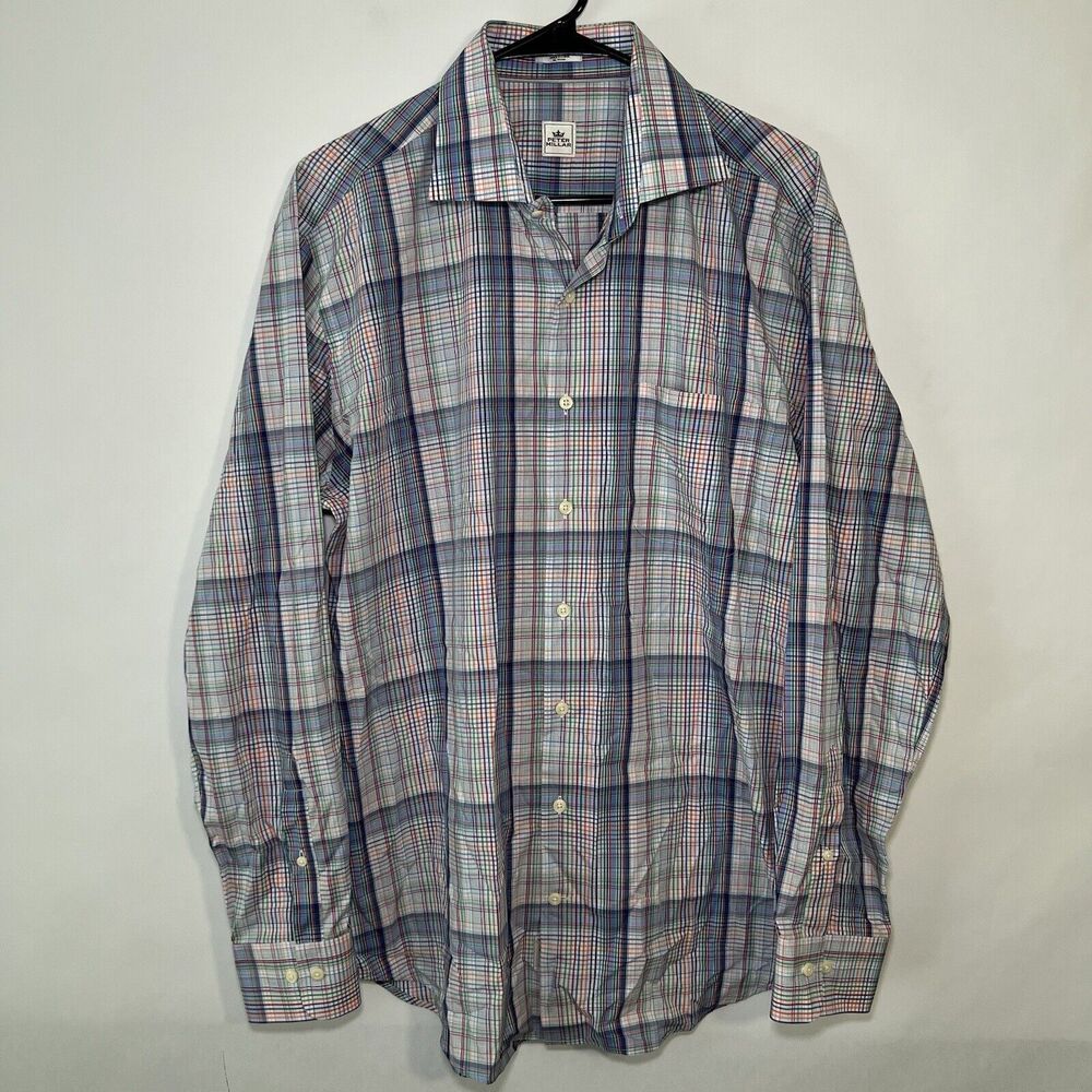 PETER MILLAR Button Up Long Sleeve Shirt Mens Size XL Colorful Plaid Cotton